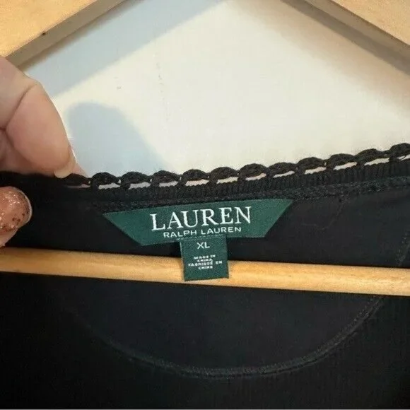 Lauren Ralph Lauren Black Thermal Waffle Knit Long Sleeves Shirt Dress Size XL - Picture 7 of 9